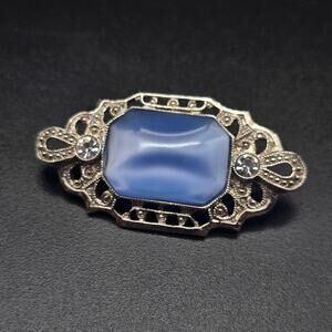 1928 Brand Blue Moon Glow Silver Tone Brooch Costume Jewelry